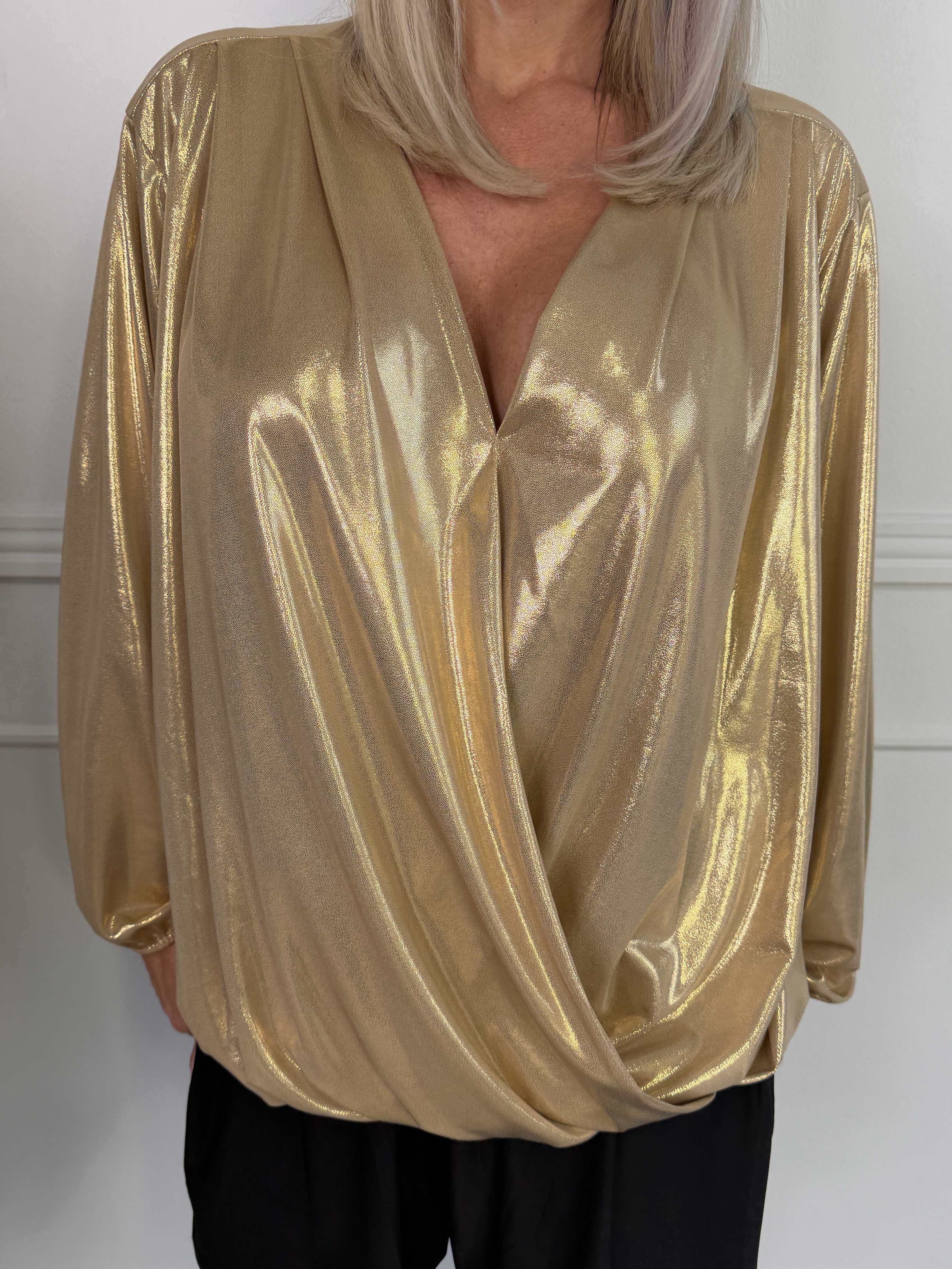 Rakel Shiny - Langærmet bluse i skinnende stof